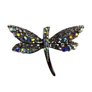 Silver Tone Multi-Color Rhinestone Dragonfly Brooch Pin Sparkling Insect Jewelry